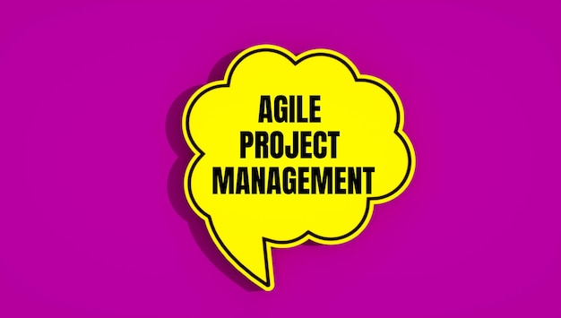 Yellow speech bubble with the words agile project management on it.