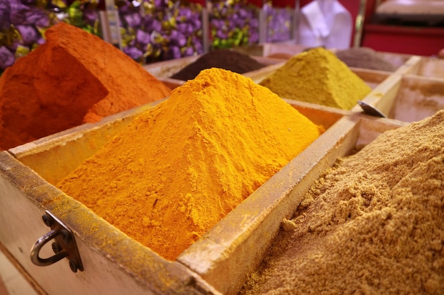 Yellow spice in the traditional market in Manama Bahrain