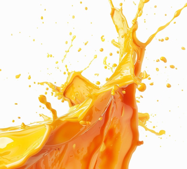 Photo yellow splashes of juice oil paint highlighted on a white background