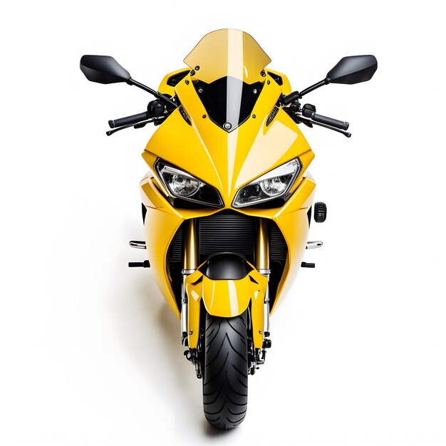 Photo yellow sport bike motorcycle isolated on white background top view