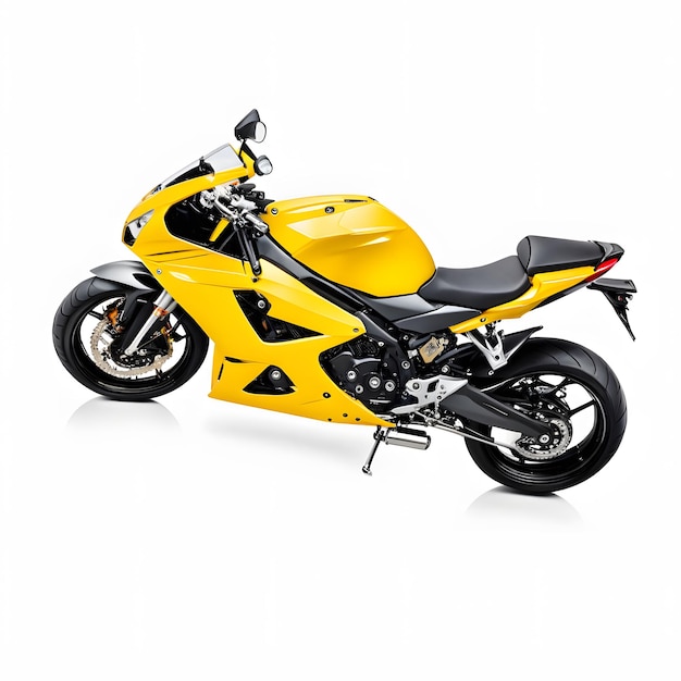 Yellow Sport Bike Motorcycle Isolated on White Background Top View