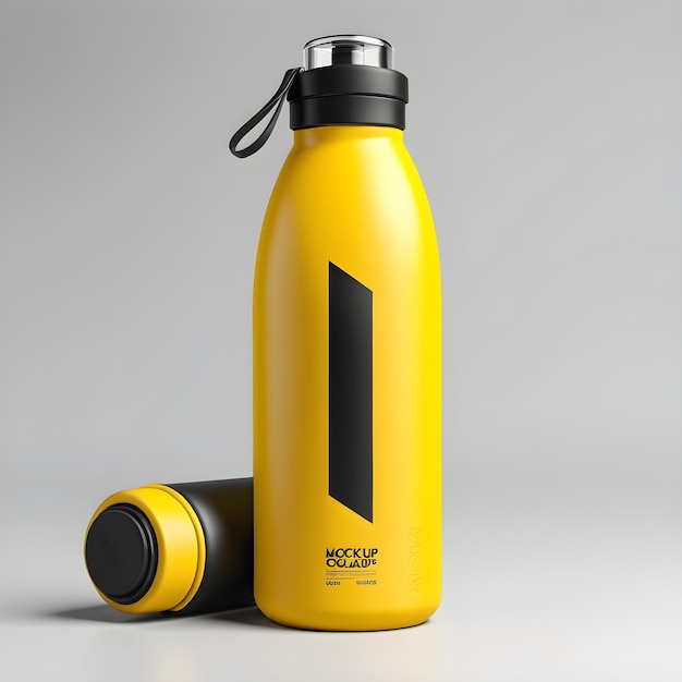 Yellow Sport Water Bottle Mockup Isolated On Gray Background 3D Rendering