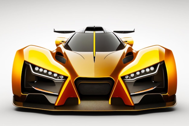 Yellow sports car is shown from the front view with white background Generative AI