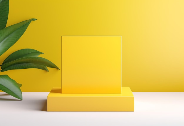 A yellow square object with a plant in front of it