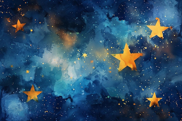 Yellow stars in blue sky create a celestial art piece