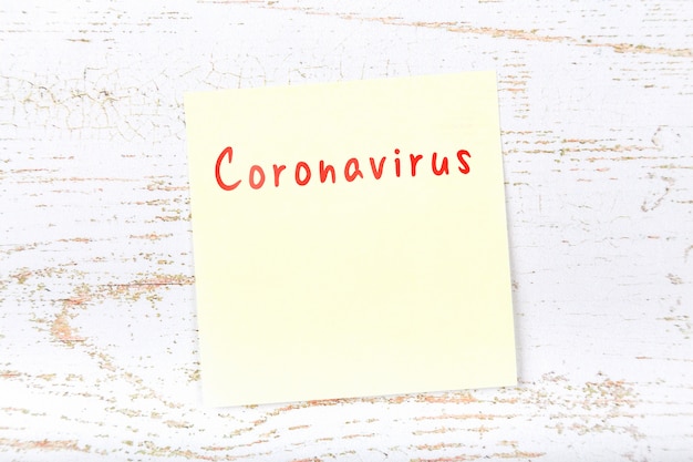 Yellow sticky note with reminder of coronavirus danger