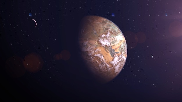 Yellow stone type exoplanet with clouds