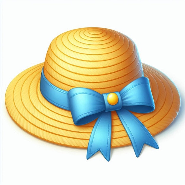 Photo a yellow straw hat with a blue ribbon on it