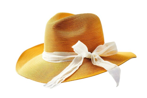 Photo a yellow straw hat with a ribbon tied around the neck