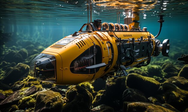 Photo yellow submarine floating on water