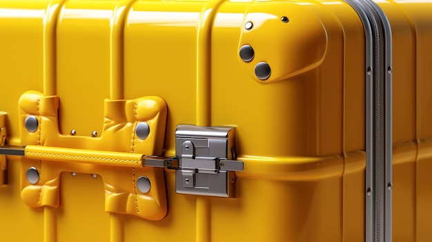 Yellow suitcase in airport terminal Travel concept