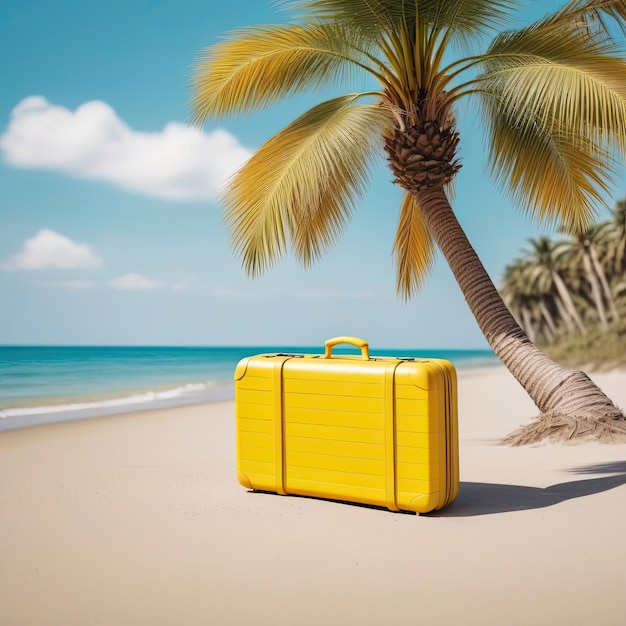 Yellow suitcase on the beach