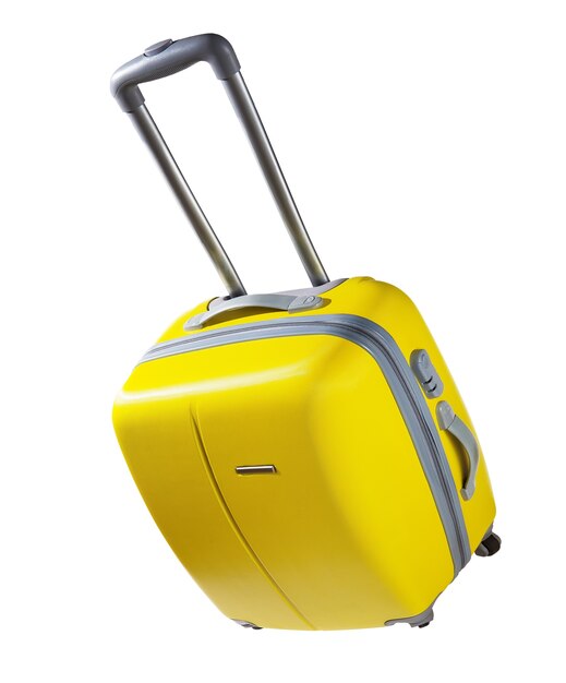 Yellow suitcase isolated on white