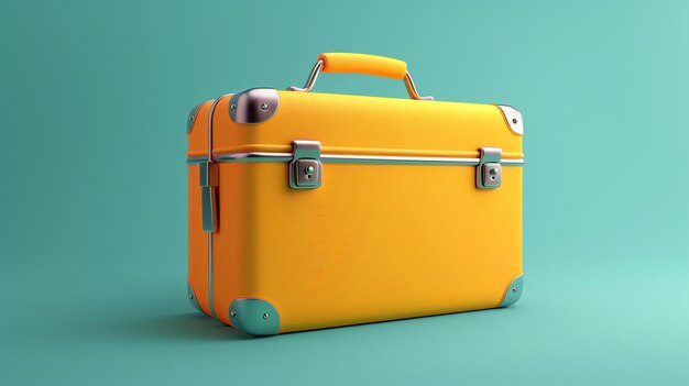 Yellow suitcase on a turquoise background