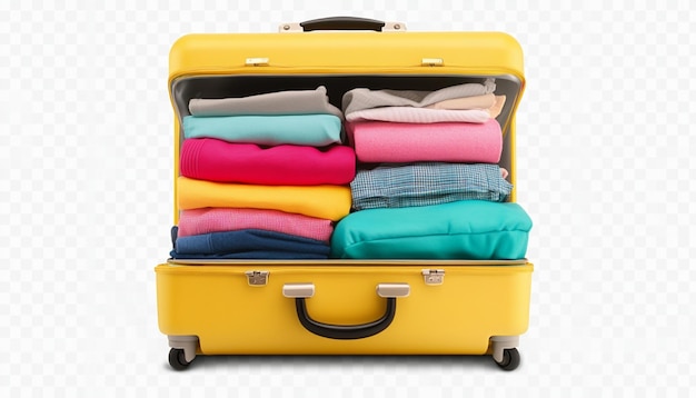 a yellow suitcase with clothes inside of it