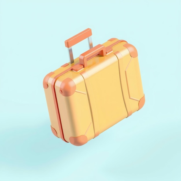 Photo a yellow suitcase with orange accents and a silver handle on a light blue background