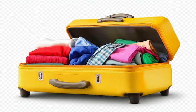 a yellow suitcase with a person sleeping inside of it