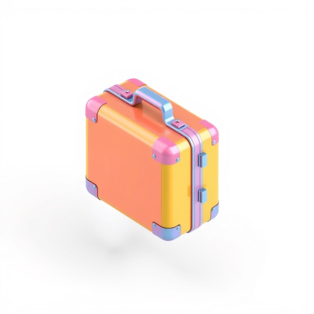 Photo a yellow suitcase with a pink and blue handle isolated on a white background