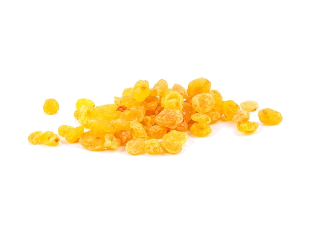 Yellow sultanas raisins isolated on white