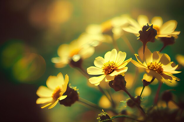 Yellow summer flowers yellow flower green plant and leaf