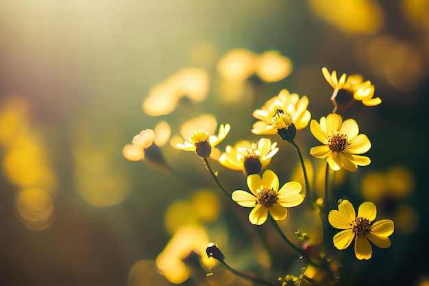 Yellow summer flowers yellow flower green plant and leaf