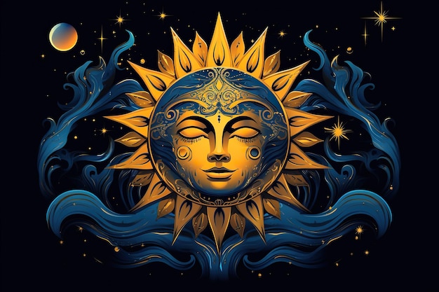 yellow sun on a dark sky background The concept of astrology and astronomy