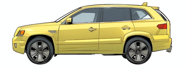 A yellow suv is shown in a cartoon style with a white background and a black outline AI