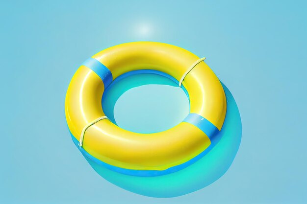 Yellow swimming pool ring float in blue water concept color summer Generative Ai