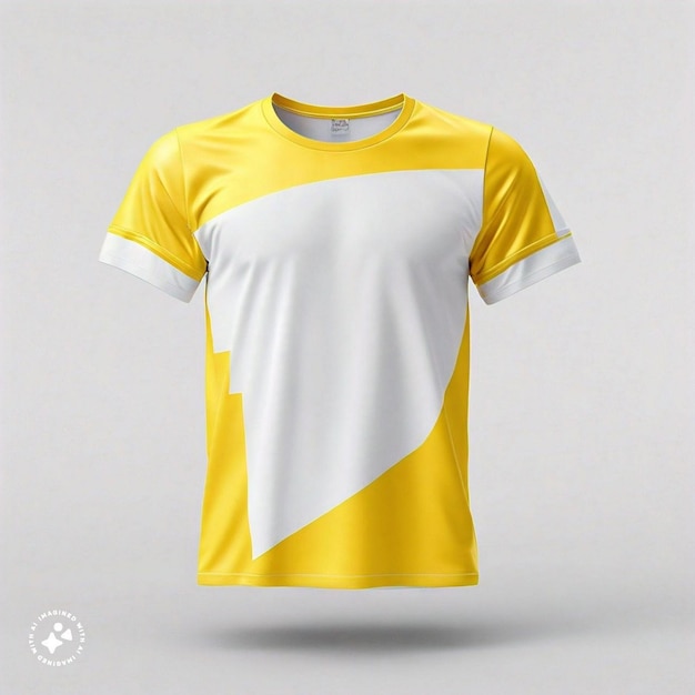 yellow t shirt laid flat on a light grey background