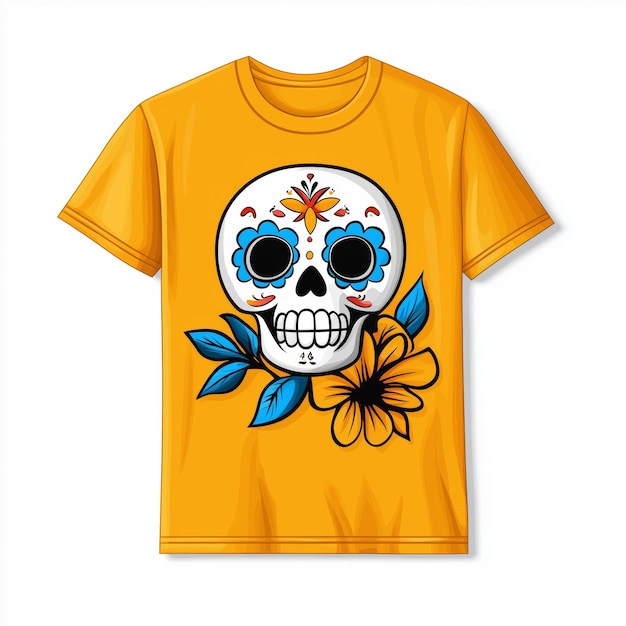 Yellow T Shirt with Sugar Skull Design