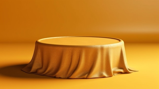 A yellow table covered in a gold cloth