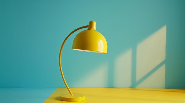 Photo yellow table lamp against blue wall