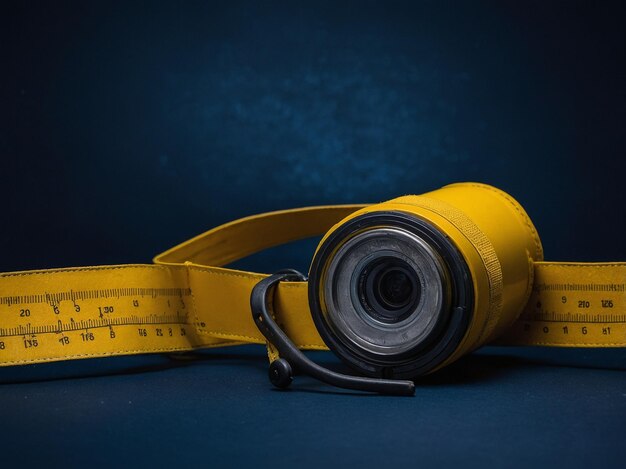 Photo a yellow tape measure is laying on a blue surface