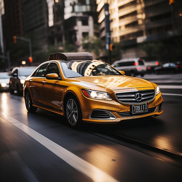 Yellow taxi Cab Movement of the car at high speed motion speed Yellow Taxi in Manhattan Concept