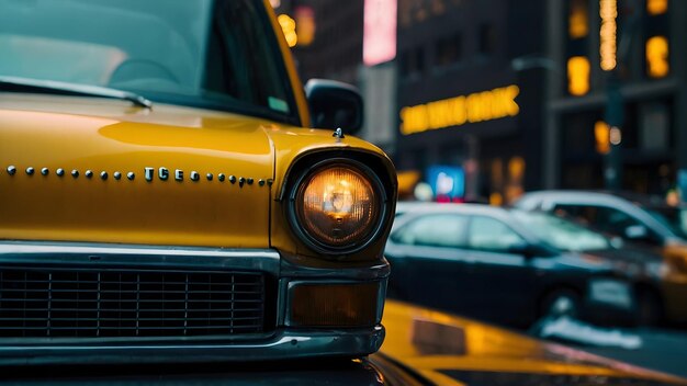 Photo yellow taxi cruising past city parks