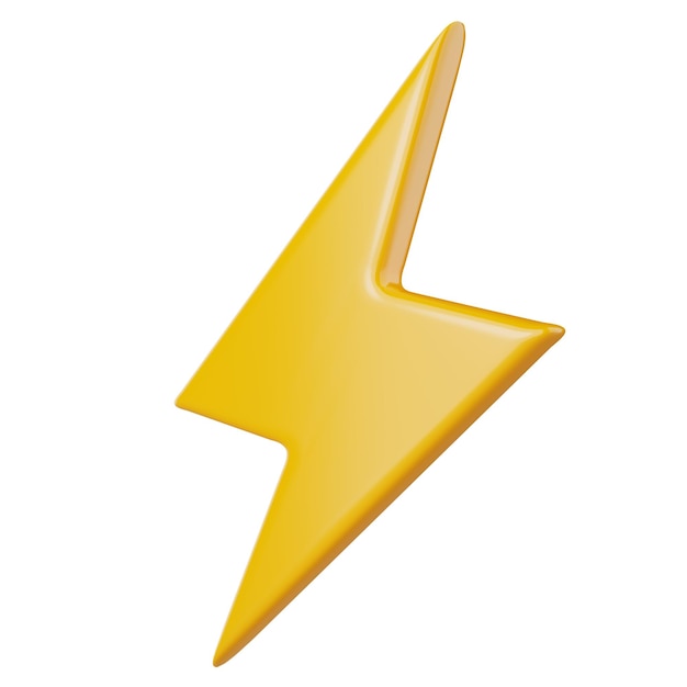 Yellow thunderbolt or lightning bolt icon on isolated white background 3D illustration rendering