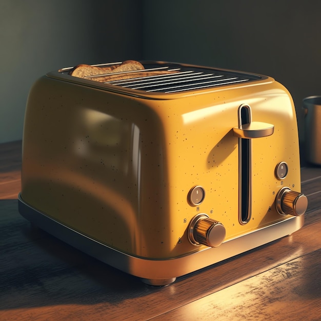 A yellow toaster with a toaster on the top.