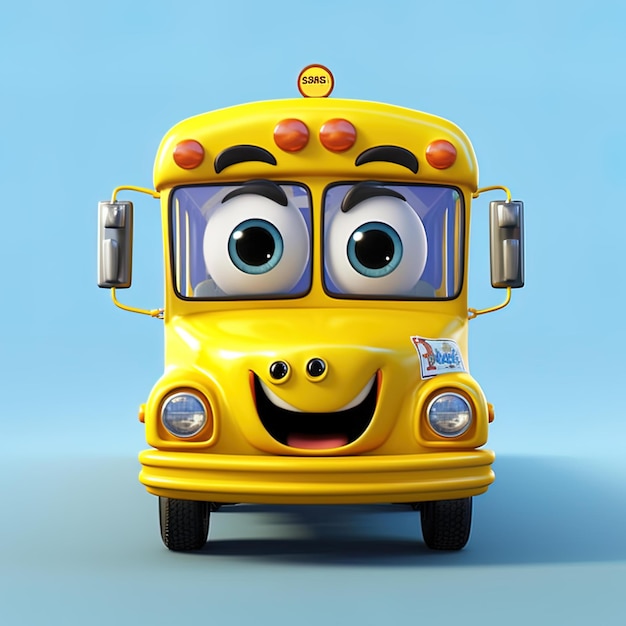 Photo a yellow toy car with a cartoon face and eyes