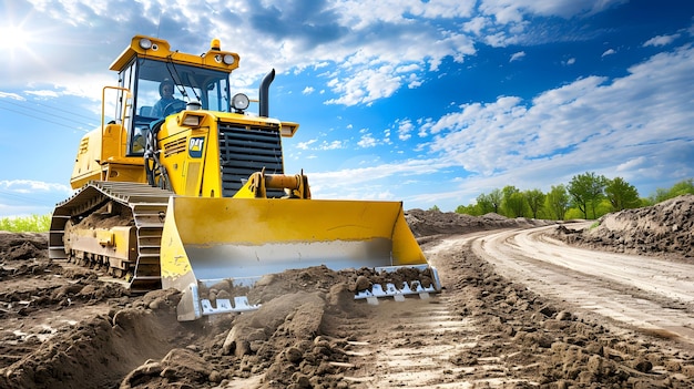 a yellow tractor is plowing a field with the words n n on it