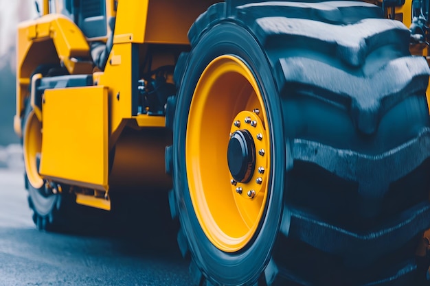 Photo a yellow tractor with a black tire that has a yellow rim