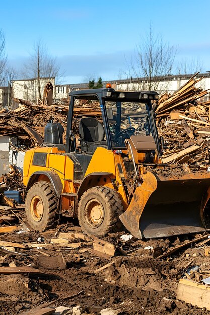 a yellow tractor with the word  excavator  on the back