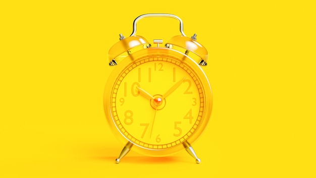 Yellow transparent alarm clock, 3D Render.