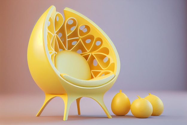 Yellow trendy lemon color armchair interior element illustration Generative AI