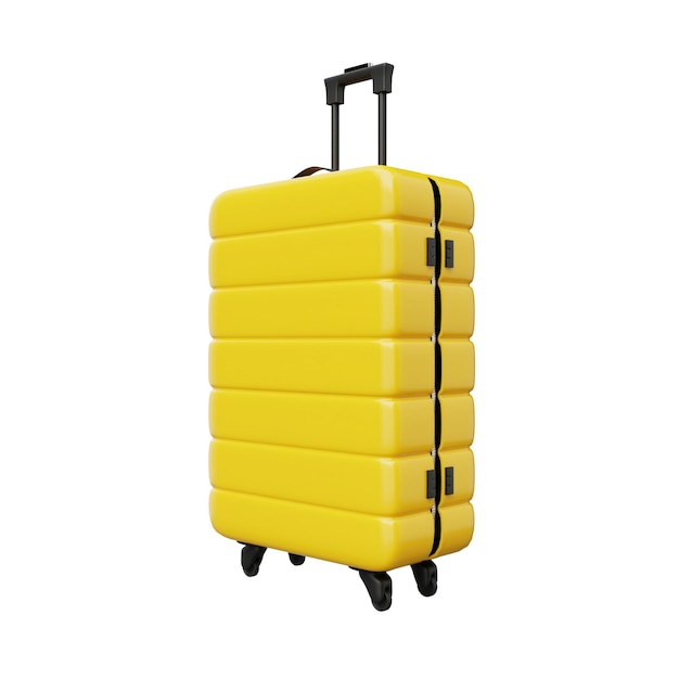 Yellow trolley suitcase on isolated white background Travel object and wanderlust concept 3D illustration rendering