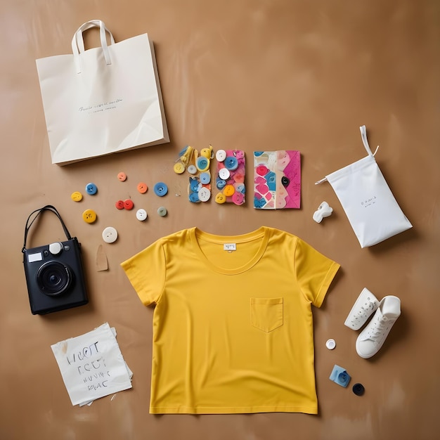 Photo yellow tshirt ads banner t shirt advertisement mockup commerce