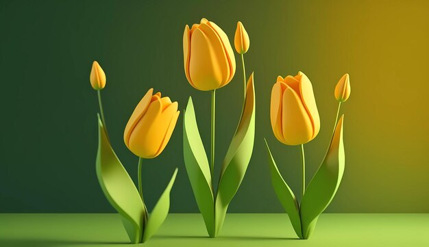 Yellow tulips on a green background