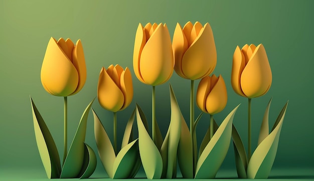 Yellow tulips on a green background