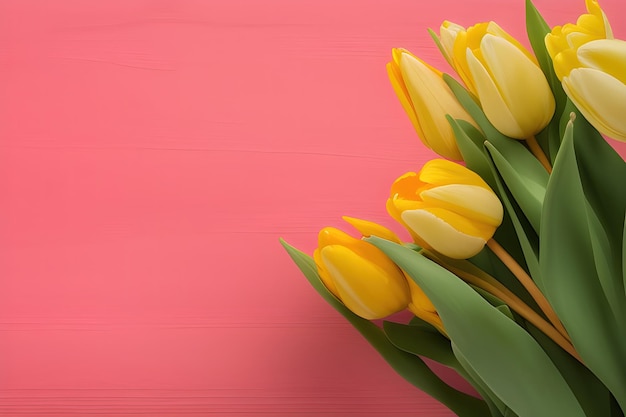 Yellow tulips on a pink background