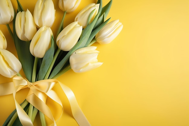 Yellow tulips on a yellow background