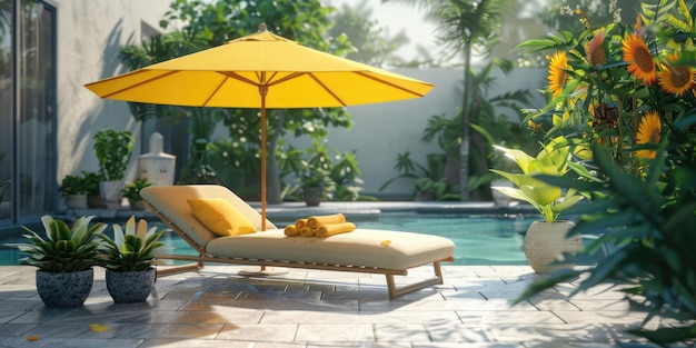 Yellow Umbrella by Pool